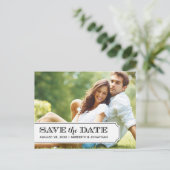 白黒タブの写真モダン日付の保存 案内ポストカード (スタンド正面)