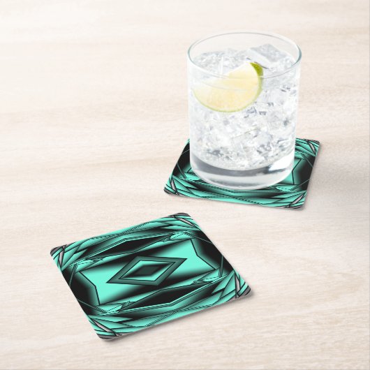 白黒ターコイズグラデーションモダン抽象芸術 スクエアペーパーコースター (インサイチュ)