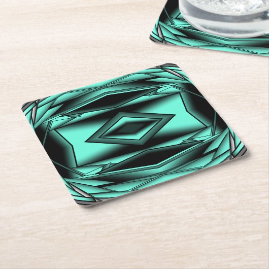 白黒ターコイズグラデーションモダン抽象芸術 スクエアペーパーコースター (アングル)