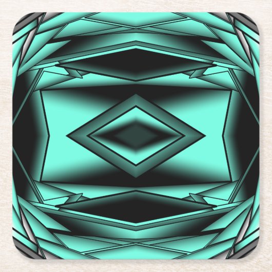 白黒ターコイズグラデーションモダン抽象芸術 スクエアペーパーコースター (正面)