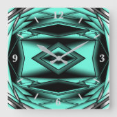 白黒ターコイズグラデーションモダン抽象芸術 スクエア壁時計 (正面)