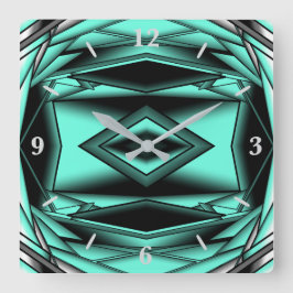 白黒ターコイズグラデーションモダン抽象芸術 スクエア壁時計