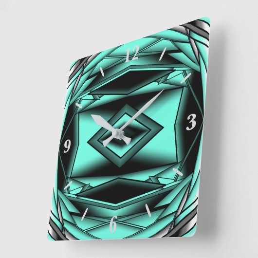 白黒ターコイズグラデーションモダン抽象芸術 スクエア壁時計 (傾斜)