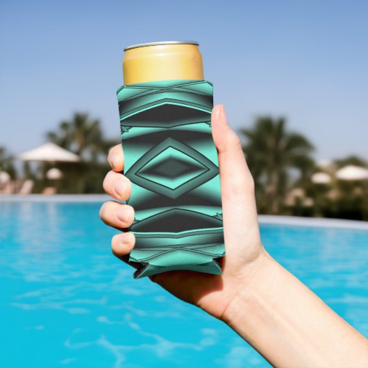 白黒ターコイズグラデーションモダン抽象芸術 スリム缶クーラー (インサイチュ プール)