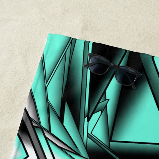 白黒ターコイズグラデーションモダン抽象芸術 ビーチタオル (インサイチュ)