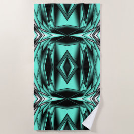 白黒ターコイズグラデーションモダン抽象芸術 ビーチタオル