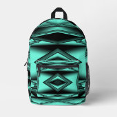 白黒ターコイズグラデーションモダン抽象芸術 プリントバックパック (正面)