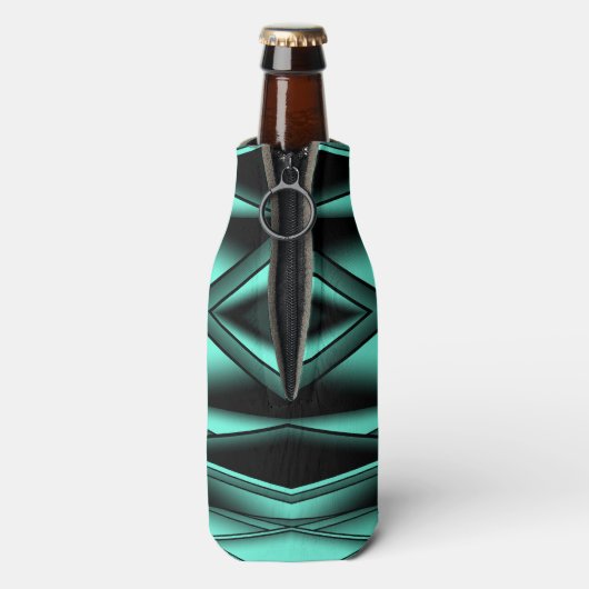 白黒ターコイズグラデーションモダン抽象芸術 ボトルクーラー (ボトル裏面)