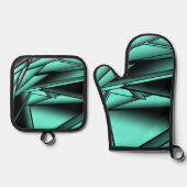 白黒ターコイズグラデーションモダン抽象芸術 鍋つかみ&鍋敷きセット (正面)