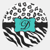 白黒ターコイズゼブラヒョウ皮モノグラム ラウンドシール (正面)