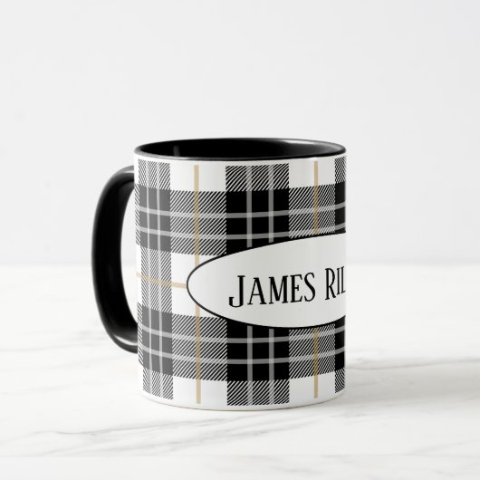 白黒タータンチェックの名前 マグカップ (正面左)
