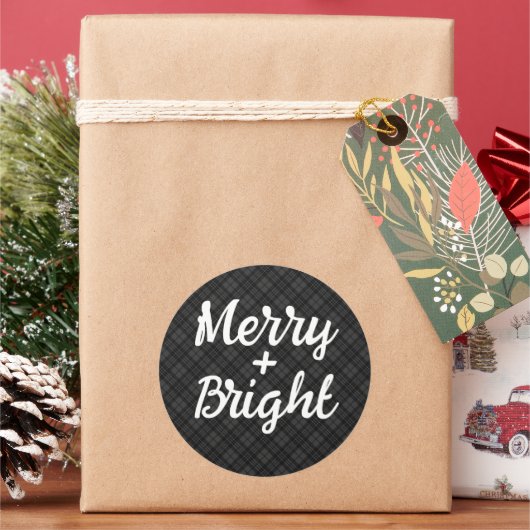 白黒タータンチェッククリスマスメリーブライト ラウンドシール (クリスマス)