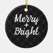 白黒タータンチェックメリークリスマスブライト セラミックオーナメント (正面)