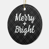 白黒タータンチェックメリークリスマスブライト セラミックオーナメント (左)