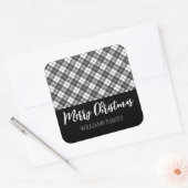 白黒タータンチェックメリークリスマス名前をカスタムする スクエアシール (封筒)