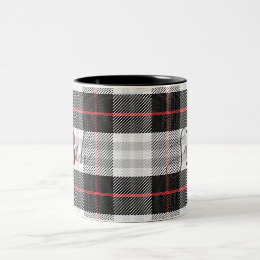白黒タータンチェックモノグラム市松模様に名 ツートーンマグカップ (中央)