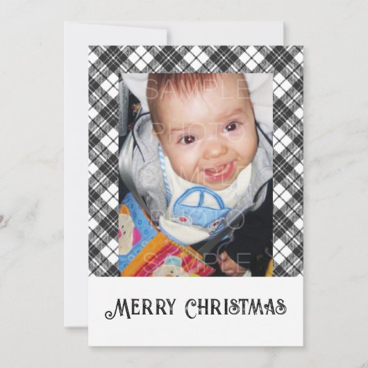 白黒タータンチェック格子冬のクリスマスフォト シーズンカード (正面)
