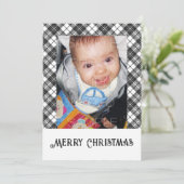 白黒タータンチェック格子冬のクリスマスフォト シーズンカード (スタンド正面)