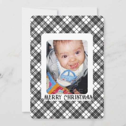 白黒タータンチェック格子冬のクリスマスフォト シーズンカード (正面)