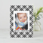 白黒タータンチェック格子冬のクリスマスフォト シーズンカード (スタンド正面)