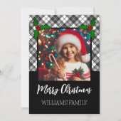 白黒タータンチェック格子冬のクリスマスフォト シーズンカード (正面)