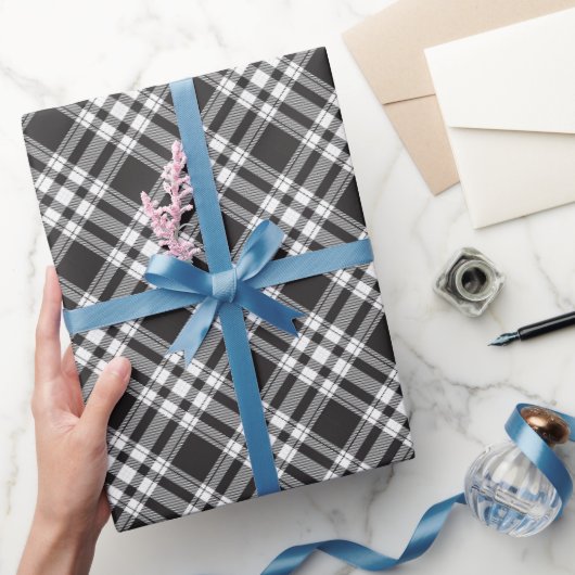 白黒タータンチェック格子模様 ラッピングペーパー (ギフト)