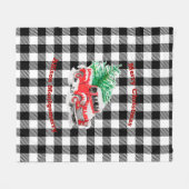 白黒タータンチェック赤クリスマストラック フリースブランケット (正面(横))