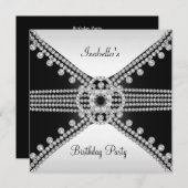 白黒ダイアモンズジュエルズバースデーパーティー 招待状 (正面/裏面)