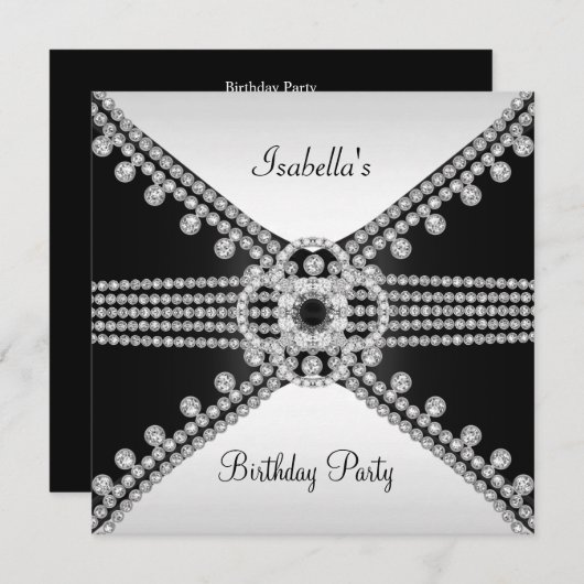 白黒ダイアモンズジュエルズバースデーパーティー 招待状 (正面/裏面)