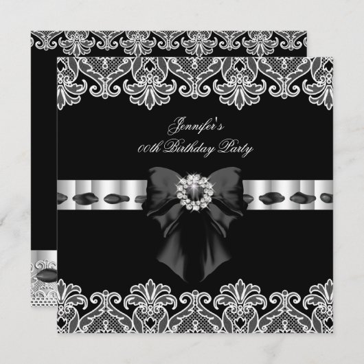 白黒ダイアモンズレースバースデーパーティー2 招待状 (正面/裏面)