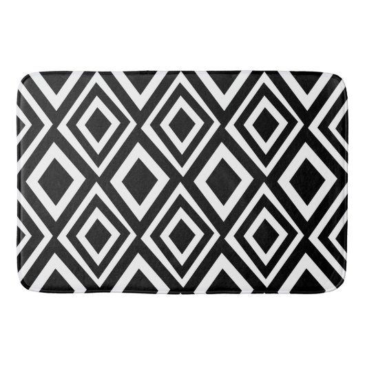 白黒ダイヤモンドジオメトリパターン バスマット (正面)