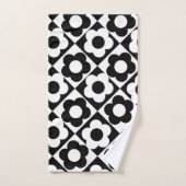 白黒ダイヤモンドチェックフラワーパターン バスタオルセット (ハンドタオル)