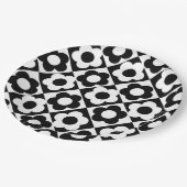 白黒ダイヤモンドチェックフラワーパターン ペーパープレート (アングル)