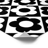 白黒ダイヤモンドチェックフラワーパターン ポスター (角)