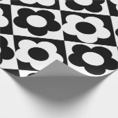 白黒ダイヤモンドチェックフラワーパターン ラッピングペーパー (角)