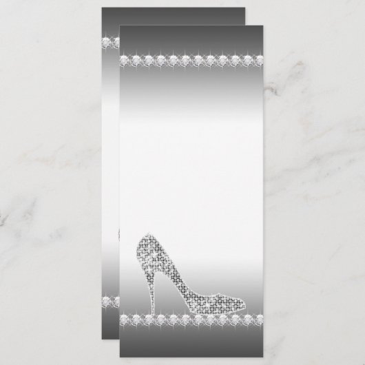 白黒ダイヤモンドハイヒールシューバースデーパーティー 招待状 (正面/裏面)