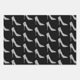 白黒ダイヤモンドハイヒール結婚シューズ ラッピングペーパーシート