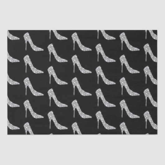 白黒ダイヤモンドハイヒール結婚シューズ 薄葉紙 (正面)