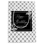 白黒ダイヤモンドパターン植物性誕生日 ミディアムペーパーバッグ (正面)