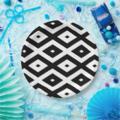 白黒ダイヤモンドパターン ペーパープレート (パーティー)