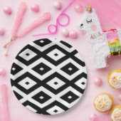 白黒ダイヤモンドパターン ペーパープレート (パーティー)