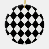 白黒ダイヤモンドパ市松模様にターン セラミックオーナメント (正面)