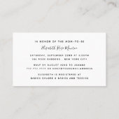 白黒ダイヤモンドベビーシャワーチケット招待状 名刺 (裏面)