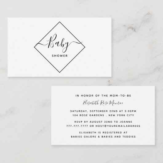 白黒ダイヤモンドベビーシャワーチケット招待状 名刺 (正面/裏面)