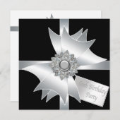 白黒ダイヤモンドボウ女性60thバースデーパーティー 招待状 (正面/裏面)
