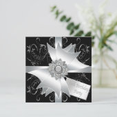 白黒ダイヤモンドボウ女性60thバースデーパーティー 招待状 (スタンド正面)