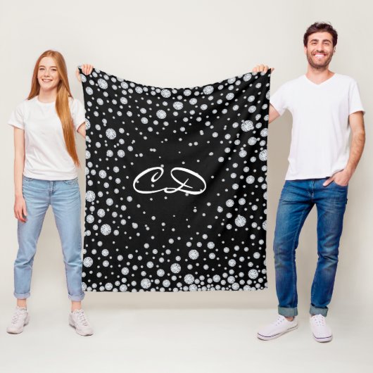 白黒ダイヤモンドモノグラムイニシャル フリースブランケット (インサイチュ)