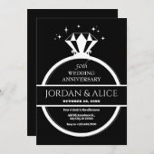 白黒ダイヤモンドリング結婚の記念日 招待状 (正面/裏面)