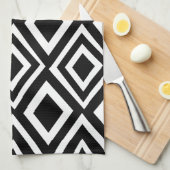 白黒ダイヤモンド幾何学模様 キッチンタオル (四つ折り)