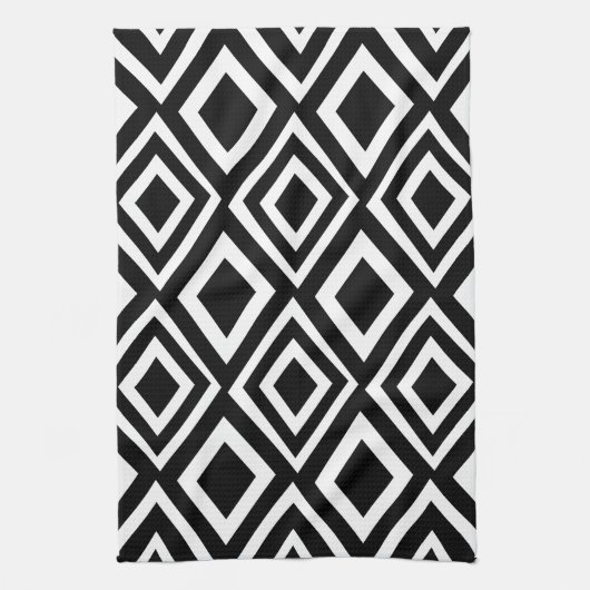 白黒ダイヤモンド幾何学模様 キッチンタオル (縦)
